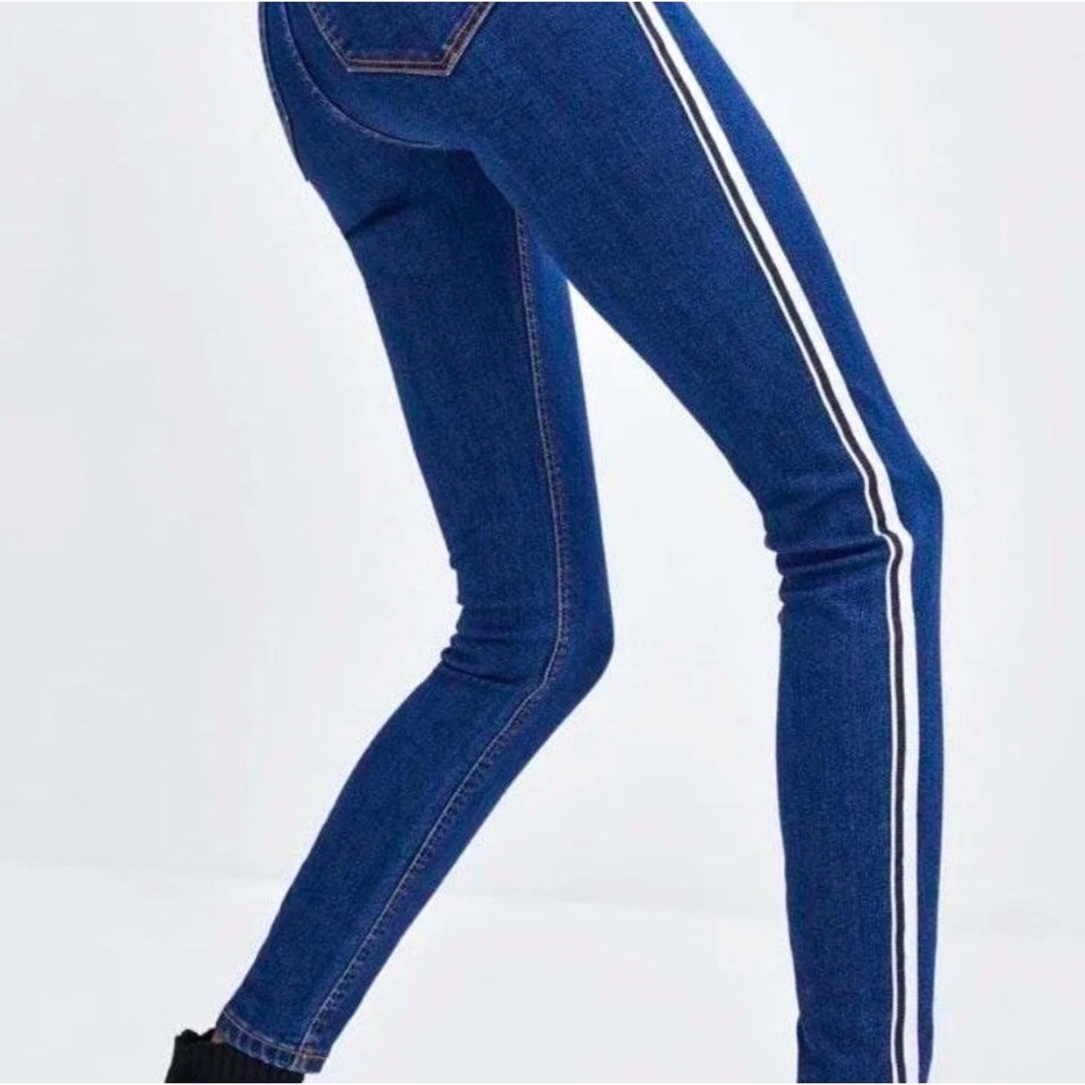 Zara Jeans Trafaluc Denim Collection Womens Size 6 Skinny High Rise Racer Stripe